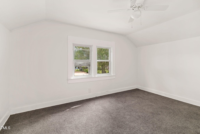 183 Red Hill Loop Rd, Warrenton, NC 27589 - bonus room featuring lofted ceiling, baseboards, dark colored carpet, and a ceiling fan