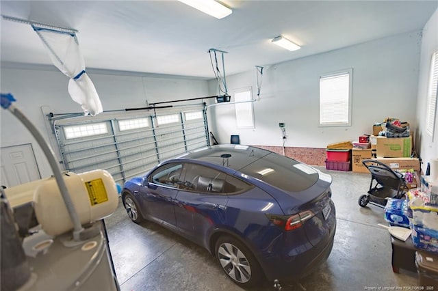 garage with a garage door opener