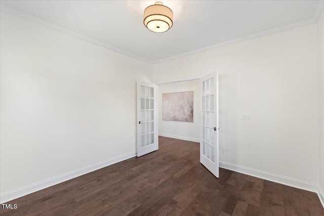 833 Ember Dr, Durham, NC 27703 - empty room featuring french doors, dark wood-type flooring, baseboards, and ornamental molding