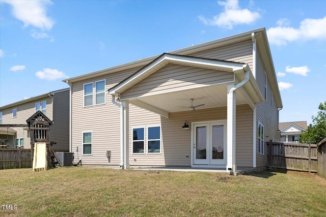 833 Ember Dr, Durham, NC 27703 - back of property featuring central AC and ceiling fan
