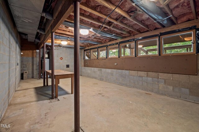basement featuring gas water heater