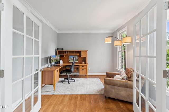 325 Wescott Ridge Dr, Holly Springs, NC 27540 - office featuring french doors, ornamental molding, and wood finished floors