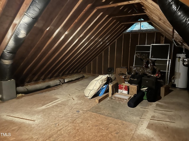 unfinished attic with gas water heater