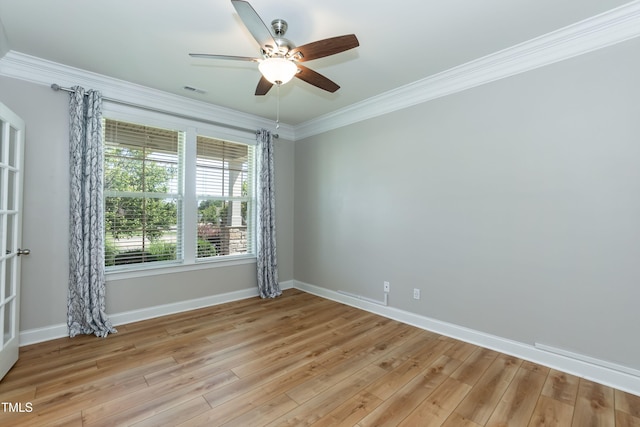 3536 Greenville Loop Rd, Wake Forest, NC 27587 - unfurnished room featuring ornamental molding, ceiling fan, light wood-style floors, and baseboards