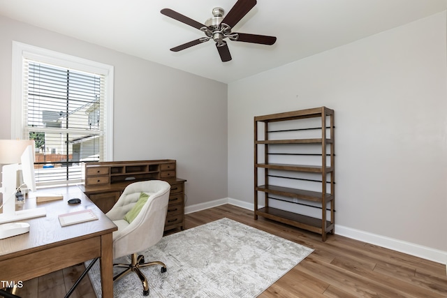 3536 Greenville Loop Rd, Wake Forest, NC 27587 - office space with wood finished floors, baseboards, and a ceiling fan