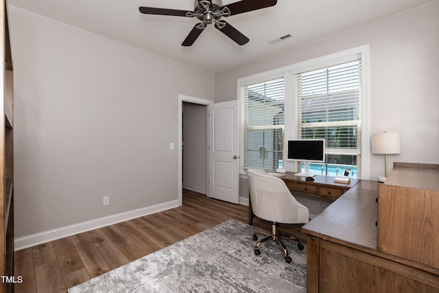 3536 Greenville Loop Rd, Wake Forest, NC 27587 - office featuring wood finished floors, baseboards, and ceiling fan