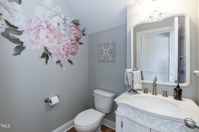 3536 Greenville Loop Rd, Wake Forest, NC 27587 - bathroom featuring toilet, vanity, and vaulted ceiling
