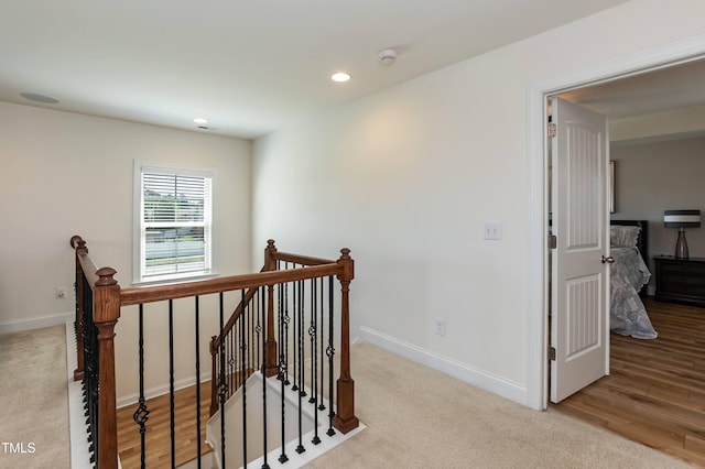 3536 Greenville Loop Rd, Wake Forest, NC 27587 - hallway featuring an upstairs landing, baseboards, carpet, and recessed lighting