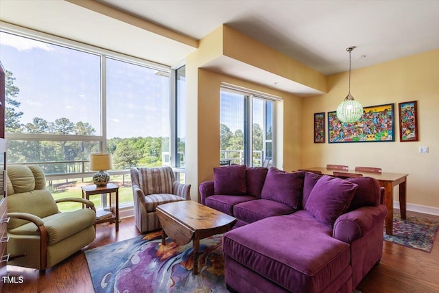 living room with wood finished floors and baseboards
