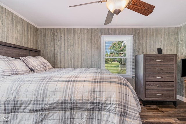 1169 Clayhole Rd, Dunn, NC 28334 - bedroom featuring dark wood-style flooring, ornamental molding, and ceiling fan