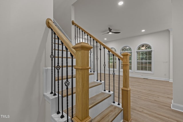 100 Citrus Pl, Cary, NC 27519 - stairs with ceiling fan, baseboards, wood finished floors, and recessed lighting