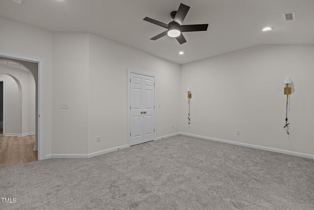 100 Citrus Pl, Cary, NC 27519 - spare room featuring carpet flooring, ceiling fan, recessed lighting, baseboards, and arched walkways