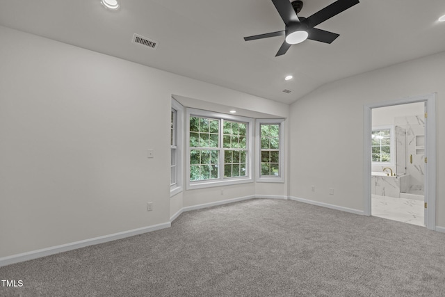 100 Citrus Pl, Cary, NC 27519 - unfurnished room featuring recessed lighting, carpet, plenty of natural light, a ceiling fan, and vaulted ceiling