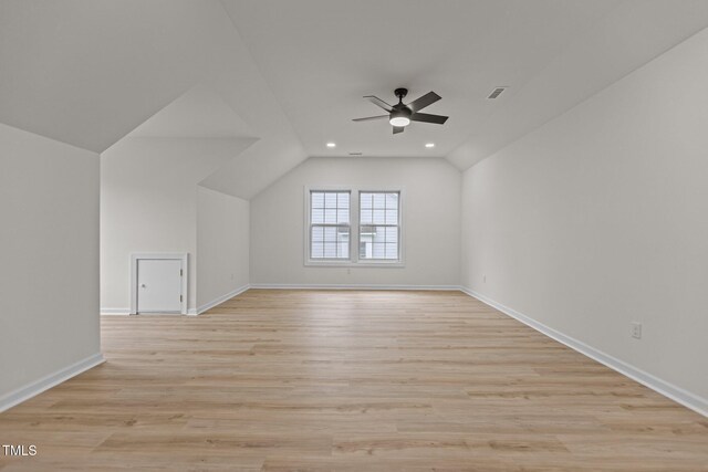 100 Citrus Pl, Cary, NC 27519 - additional living space featuring vaulted ceiling, a ceiling fan, recessed lighting, baseboards, and light wood-style flooring