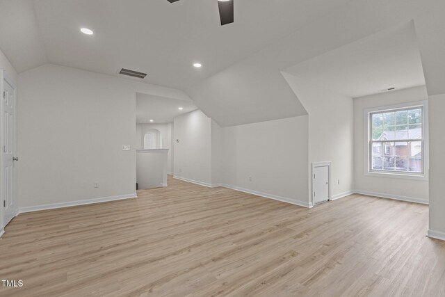 100 Citrus Pl, Cary, NC 27519 - bonus room featuring vaulted ceiling, a ceiling fan, light wood-style floors, baseboards, and recessed lighting