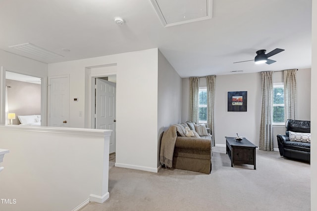 1141 Brookhill Way, Cary, NC 27519 - living room featuring attic access, plenty of natural light, baseboards, and light colored carpet