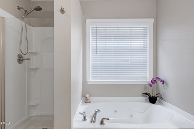 1141 Brookhill Way, Cary, NC 27519 - bathroom featuring a walk in shower, healthy amount of natural light, and a tub with jets