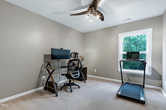 1141 Brookhill Way, Cary, NC 27519 - office area featuring carpet, ceiling fan, and baseboards