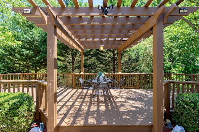1141 Brookhill Way, Cary, NC 27519 - wooden terrace featuring outdoor dining space and a pergola