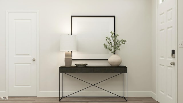 interior space with baseboards and wood finished floors