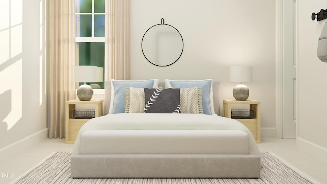 bedroom with carpet and baseboards