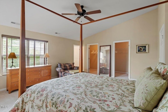 11925 Field Towne Ln, Raleigh, NC 27614 - bedroom with vaulted ceiling, carpet, baseboards, a spacious closet, and a ceiling fan