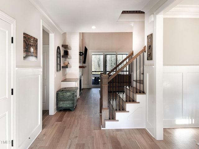1218 Rogers Farm Rd, Wake Forest, NC 27587 - staircase featuring wood finished floors and recessed lighting