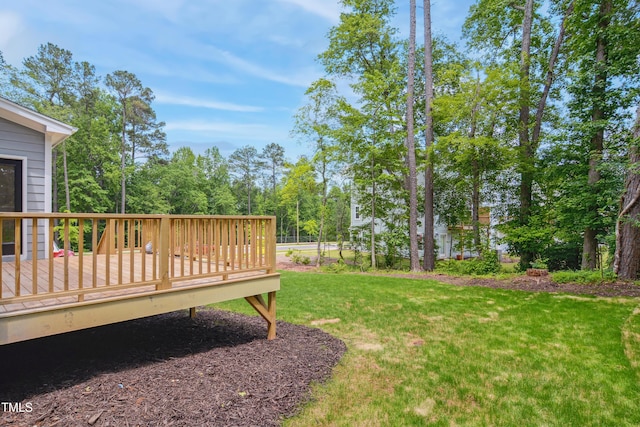 509 Olive Branch Rd, Durham, NC 27703 - view of grassy yard featuring a wooden deck
