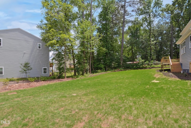 509 Olive Branch Rd, Durham, NC 27703 - view of green lawn with a wooden deck