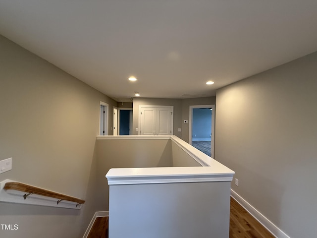 509 Olive Branch Rd, Durham, NC 27703 - hallway featuring dark wood-style floors, baseboards, and recessed lighting