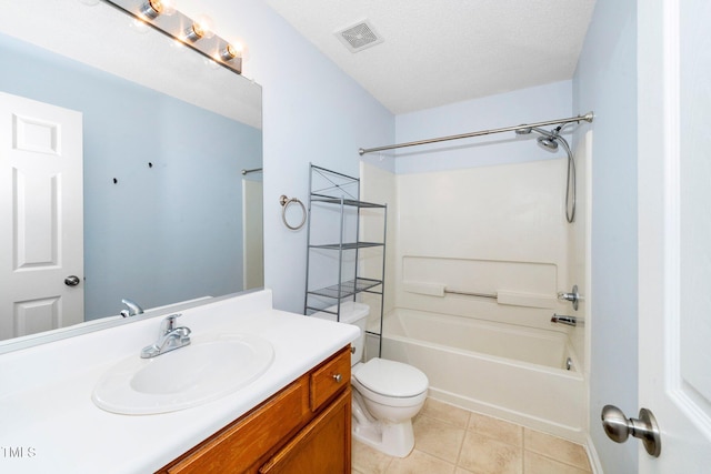 bathroom featuring toilet, shower / washtub combination, vanity, and tile patterned floors