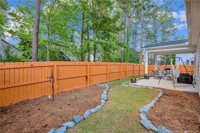 view of yard featuring a fenced backyard and a patio area