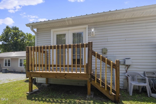 wooden deck featuring central AC