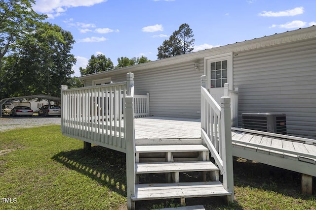 wooden terrace with a lawn and central AC