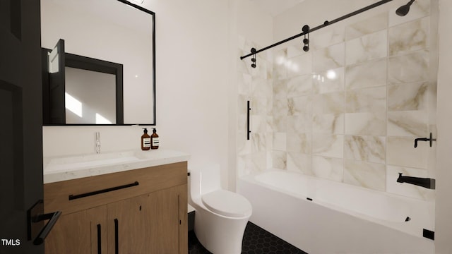 bathroom with toilet, tub / shower combination, and vanity