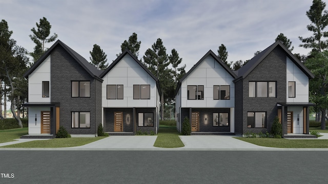 modern inspired farmhouse with stucco siding