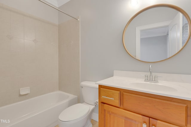 full bath with toilet, vanity, and  shower combination