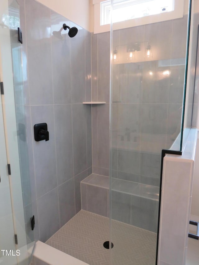 bathroom with a shower stall