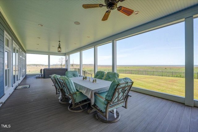 76 Soundside Dr, Oriental, NC 28571 - sunroom / solarium with a jacuzzi, ceiling fan, and outdoor dining area