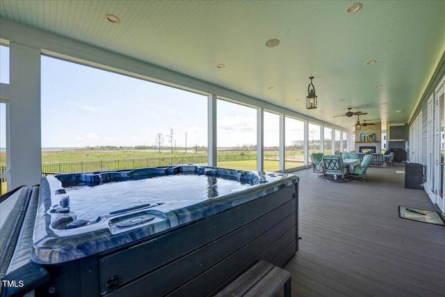 76 Soundside Dr, Oriental, NC 28571 - wooden terrace with a ceiling fan and a hot tub