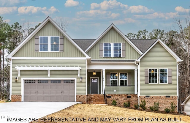 1412 Sagamore Dr, Louisburg, NC 27549 - craftsman inspired home featuring a porch, an attached garage, crawl space, concrete driveway, and board and batten siding
