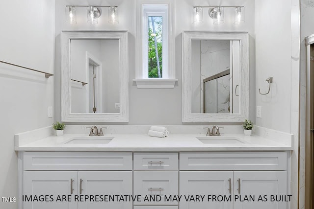 1412 Sagamore Dr, Louisburg, NC 27549 - full bathroom with a marble finish shower, double vanity, and a sink