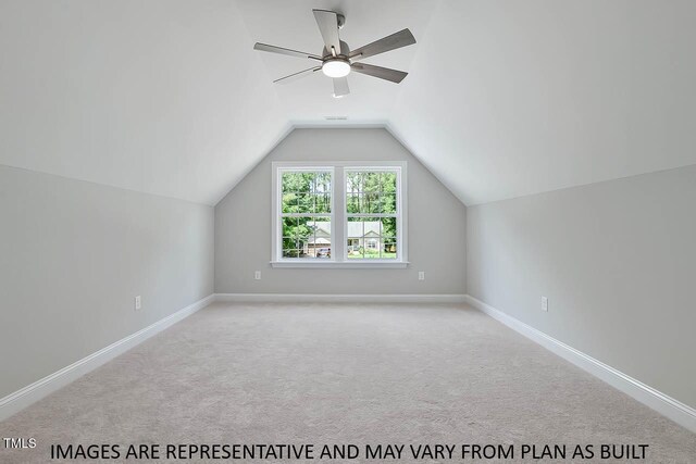 1412 Sagamore Dr, Louisburg, NC 27549 - additional living space with carpet, baseboards, lofted ceiling, and a ceiling fan