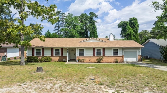 6750 Weeping Water Run, Fayetteville, NC 28314 - ranch-style home with a front lawn, driveway, brick siding, and a garage