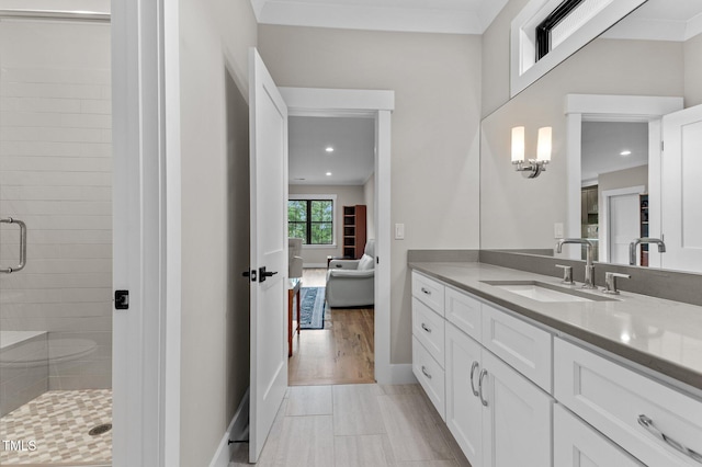 1229 Perry Bluff Dr, Wake Forest, NC 27587 - full bathroom featuring a shower stall, connected bathroom, vanity, recessed lighting, and baseboards