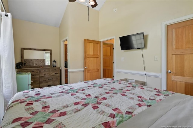 5201 Flynn Dr, Lumberton, NC 28360 - bedroom with high vaulted ceiling and ceiling fan