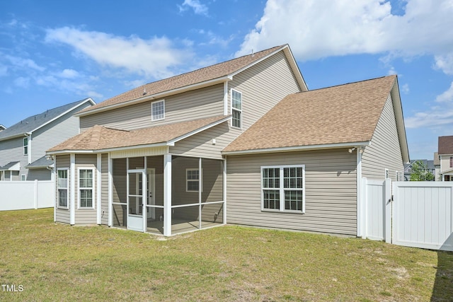 265 Wind Swept St, Raeford, NC 28376 - back of property with a sunroom and a shingled roof