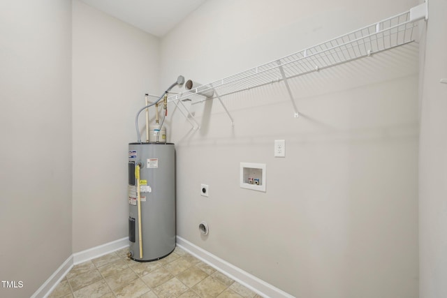 265 Wind Swept St, Raeford, NC 28376 - washroom featuring water heater, electric dryer hookup, washer hookup, and baseboards