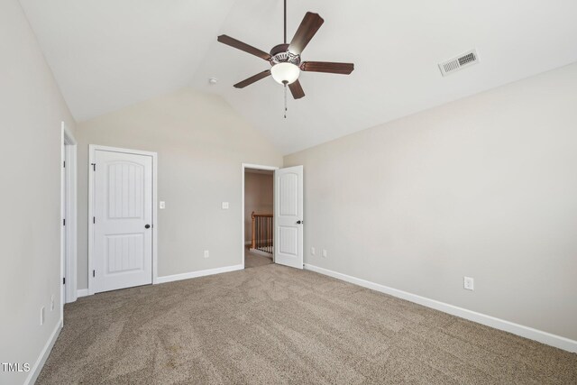 265 Wind Swept St, Raeford, NC 28376 - unfurnished bedroom with vaulted ceiling, carpet floors, baseboards, and ceiling fan