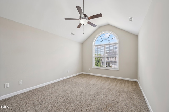 265 Wind Swept St, Raeford, NC 28376 - carpeted empty room featuring a ceiling fan, vaulted ceiling, and baseboards